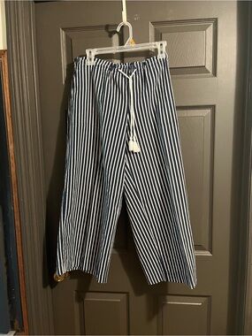 Ralph Lauren Navy & White Striped Wide-Leg Pants